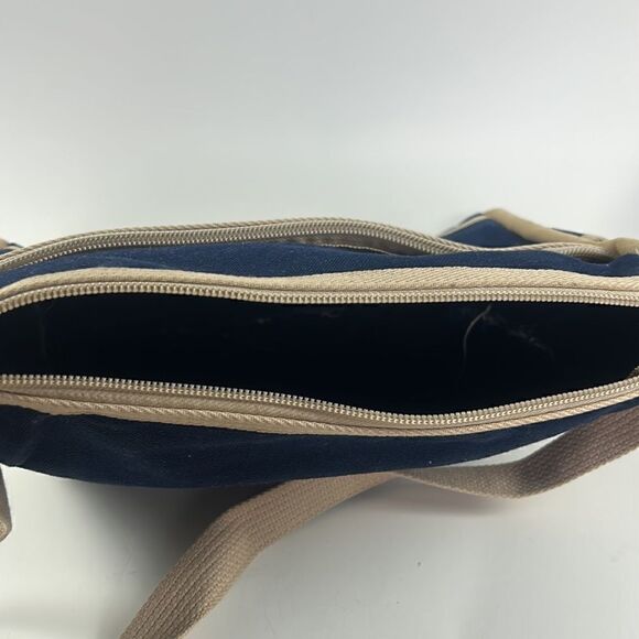 Vintage Etienne Aigner blue Large Shoulder Bag Canvas Tan - Picture 9 of 11